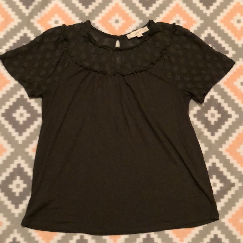 LOFT Dark Green NWOT Sheer Decor Neckline Top SzS